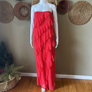 Strapless Lace Ruffle Maxi Bodycon XL Dress Wild Fable Red Romantic Coquette